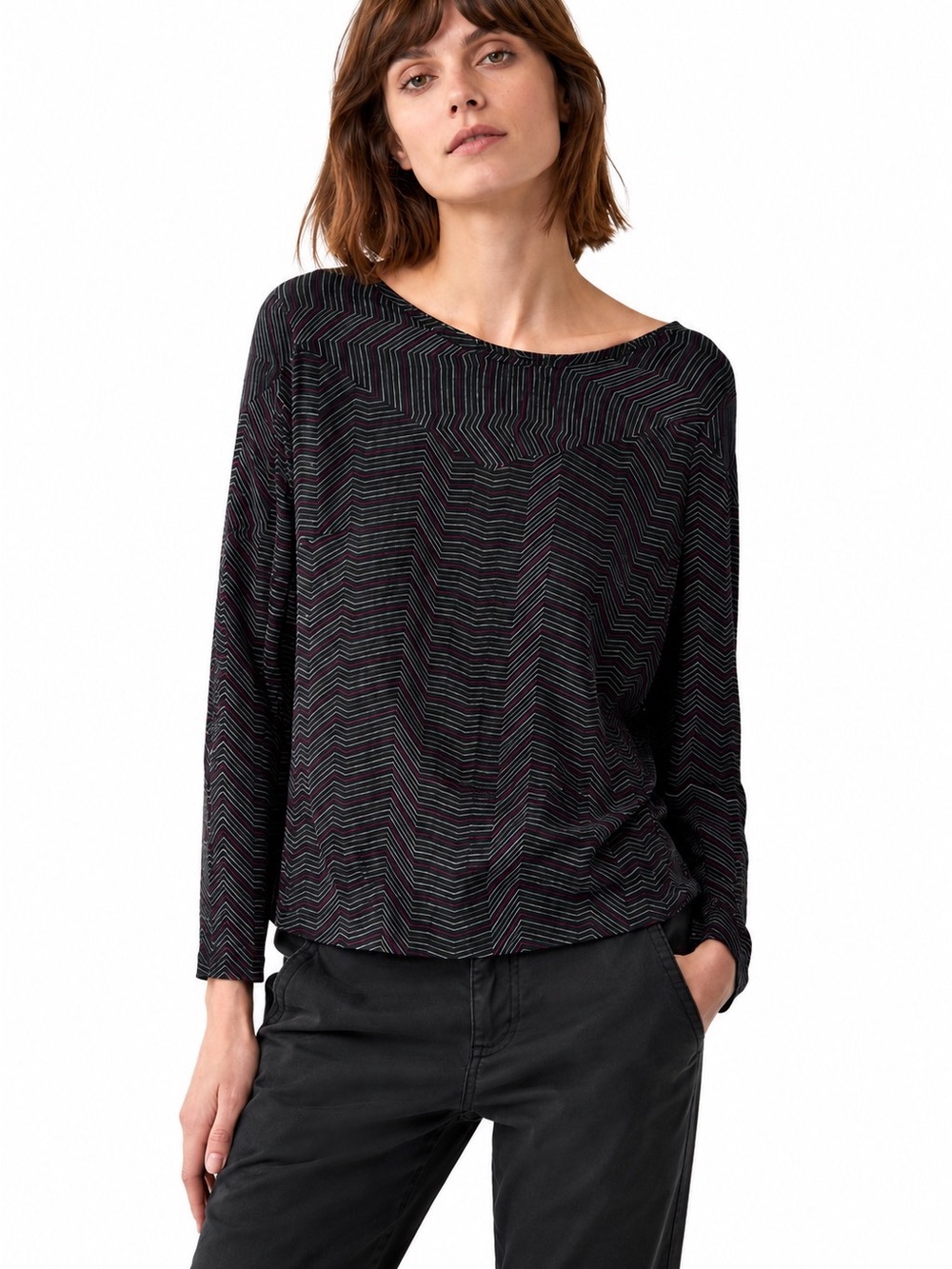 Skunkfunk Organic Cotton Geometric Long Sleeve Top Black Women Size M